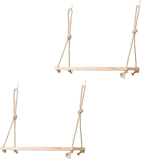 Fadcaer 2 pcs Etagere Suspendue en Bois Étagère Flottante avec Corde Étagère en Macramé Boho pour Salon Chambre à Coucher Nurserie Salle de Dortoir Petites Plantes Photos Décor