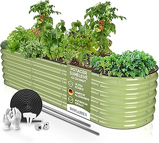 HOFGARTEN 200x60x42cm Potager Surélevé de Jardin, Kit 6-en-1, Bac Potager Extérieur à Fond Ouvert en Acier Galvanisé Zn-Al-MG I Durable et Antirouille I Modèle QuickGrow, Vert