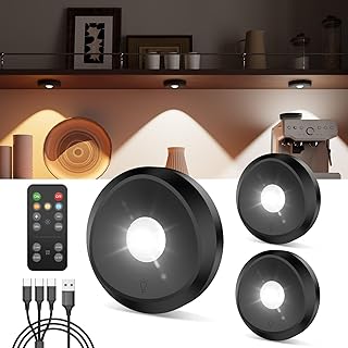 Spot LED Sans Fil Rechargeable USB, Noir Éclairage LED Vitrine Batterie de 2400mAh Lampe Placard Telecommande a Pile Lumiere Cuisine Sous Meuble Magnétique Veilleuse Autocollant Tactile Murale Etagère