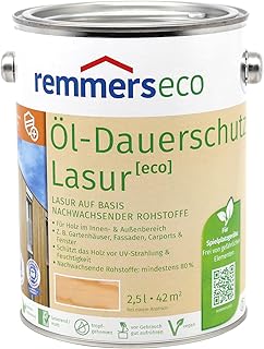 Remmers Lasure huile écologique Incolore, 2,5 litres, Lasure écologique aqueuse pour bois, protection longue durée pour intérieur et extérieur, durable, végane, sans danger pour les abeilles.