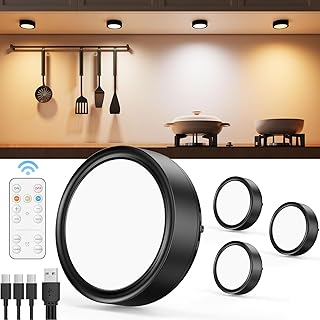 Spot LED Sans Fil Rechargeable USB, Noir Éclairage LED Vitrine Batterie de 2400mAh Lampe Placard Telecommande a Pile Lumiere Autocollant Cuisine Sous Meuble Magnétique Veilleuse Tactile Murale Etagère
