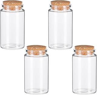 Lot de 4 petits bocaux vides en verre transparent avec bouchon en liège - 100 ml - Pour la décoration, les cadeaux, les fêtes, les épices de cuisine, les travaux manuels