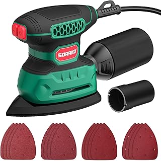 SORAKO Ponceuse Electrique, 220W 14000 OPM Ponceuse Triangulaire Avec Sac à Poussière Et 16 Feuilles De Papier De Verre,IdéAl Pour Poncer Les Surfaces En Bois Et En Acier Dans Les Espaces Restreints