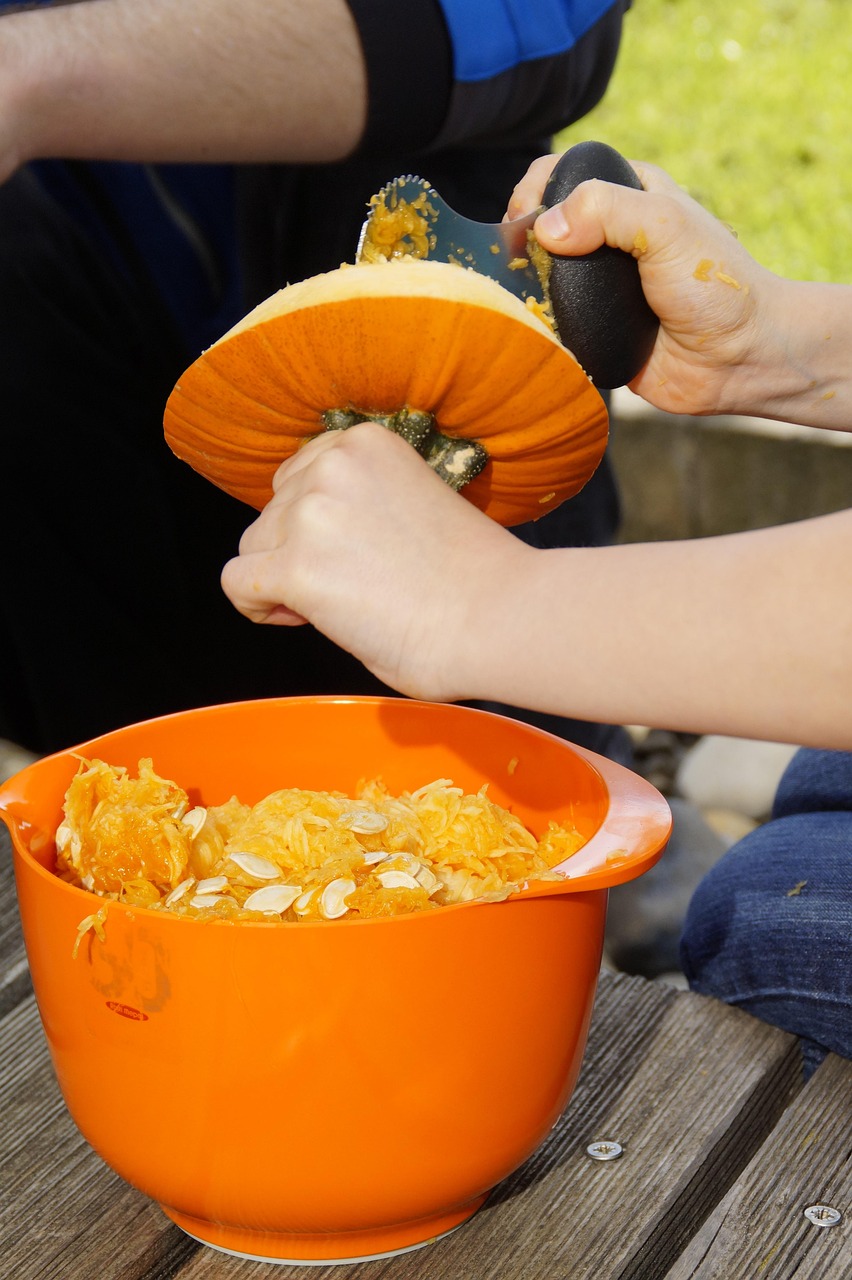 Offerings pumpkin, halloween, fall, orange, vegetables, hollow out, 31 october, lid, carving pumpkin, carve pumpkin ghost, halloweenkuerbis, pumpkin ghost, autumn decoration, diy pumpkin ghost, to carve, october, jack olantern, to empty, interior, inner, child, trick or treat, scrape off, remove