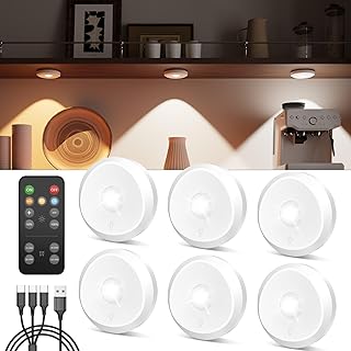 Eclairage LED Vitrine Sans Fil, 2400mAh Lampe Placard LED Rechargeable USB avec Télécommande Spot Cuisine Sous Meuble Autocollante Lampe Armoire Tactile Veilleuse Ronde avec Pile et Adhésif Magnétique