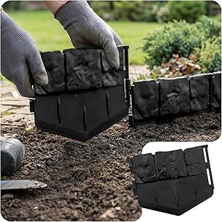 VOUNOT® Bordure de Jardin Imitation Pierre 2.14m en Plastique Ultra Résistant sans Tranchées à Creuser Clôture Gazon Décorative Facile à Installer pour Allée Pelouse Parterre Lot de 14pcs Noir