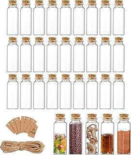 Lot de 32 flacons en verre avec bouchon en liège, petits pots en verre de 40 ml, étiquettes et ficelle, mini bocaux en verre, pour la décoration DIY, les cadeaux de mariage, les cadeaux de fête