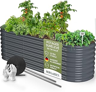 HOFGARTEN 200x60x60cm Potager Surélevé de Jardin, Kit 6-en-1, Bac Potager Extérieur à Fond Ouvert en Acier Galvanisé Zn-Al-MG I Durable et Antirouille I Modèle QuickGrow Plus, Anthracite