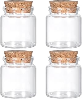 Lusofie 4 Pièces Mini Bocaux En Verre Transparent Avec Bouchons Vides 50 Ml Petit Bocaux Avec Couvercles Liège Bocal Conservation Flacons Bouteille En Verre Pour Cadeaux Fête Cuisine DIY Décoration