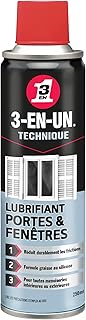 3-EN-UN Technique Lubrifiant Portes Et Fenêtres Aérosol Compatible Tous Métaux, Plastiques Et Caoutchoucs Formule Enrichie Au Silicone Ravive Et Protège Les Caoutchoucs 250 ml - Incolore