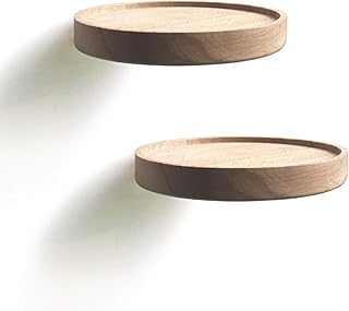 Coracle Etagères Murales Ronde Flottantes Décoration Panneau de Bois Rangement pour Photos Plantes Bougie Exposition Design Moderne Lot de 2 (Diamètre Ø15cm)