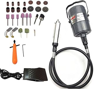 380W Carver électrique Professionnel Flex Arbre Flexible Meuleuse Broyeur, Outils Rotatoires Multifonctionnels de Travail Métaux, Contrôle de Pédale de Pied, 30pcs, pour Carving, Perçant