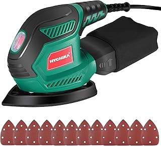 HYCHIKA Ponceuse Excentrique, 200W 14000RPM Ponceuses électriques avec 12pcs Papier de Verre& Collecte de Poussière, Idéale pour Angles et Bords, Métal et Bois