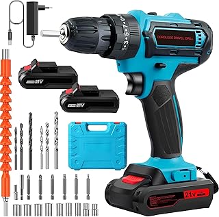 Perceuse Visseuse Sans Fil 21V, Visseuse Devisseuse Sans Fil avec 2 Batteries 2.0Ah, 32Nm, 25+3 Réglages de Couple, 2 Vitesses, LED, 24 Accessoires et Valise, pour la Bricolage