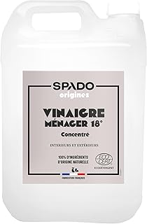 SPADO Origines - Vinaigre blanc 18° - Détartre et fait briller - Formule ultra concentrée et naturelle - Sans parfum - Contact alimentaire - ECOCERT - 5L - Fabrication Française