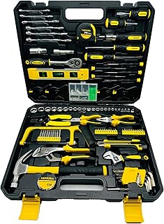 Nemura Malette outils de 168pcs - Douilles, pinces, tournevis, marteau, clés, scie, embouts - Chrome Vanadium - Outils de travail pour Bricolage - Qualité Professionnelle -Marque Française
